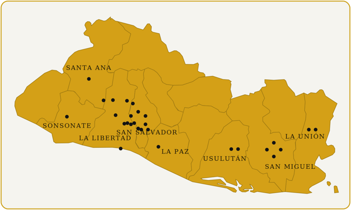 Mapa de cobertura operativa de GUTCA en El Salvador