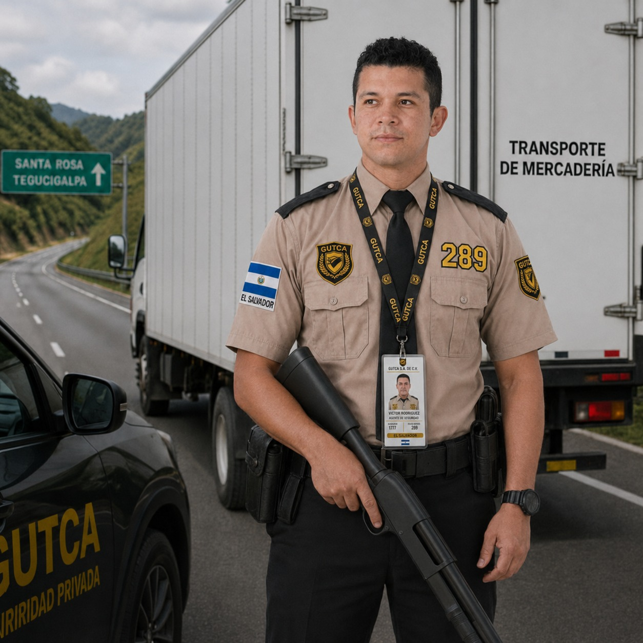 Agente GUTCA custodiando transporte de mercadería